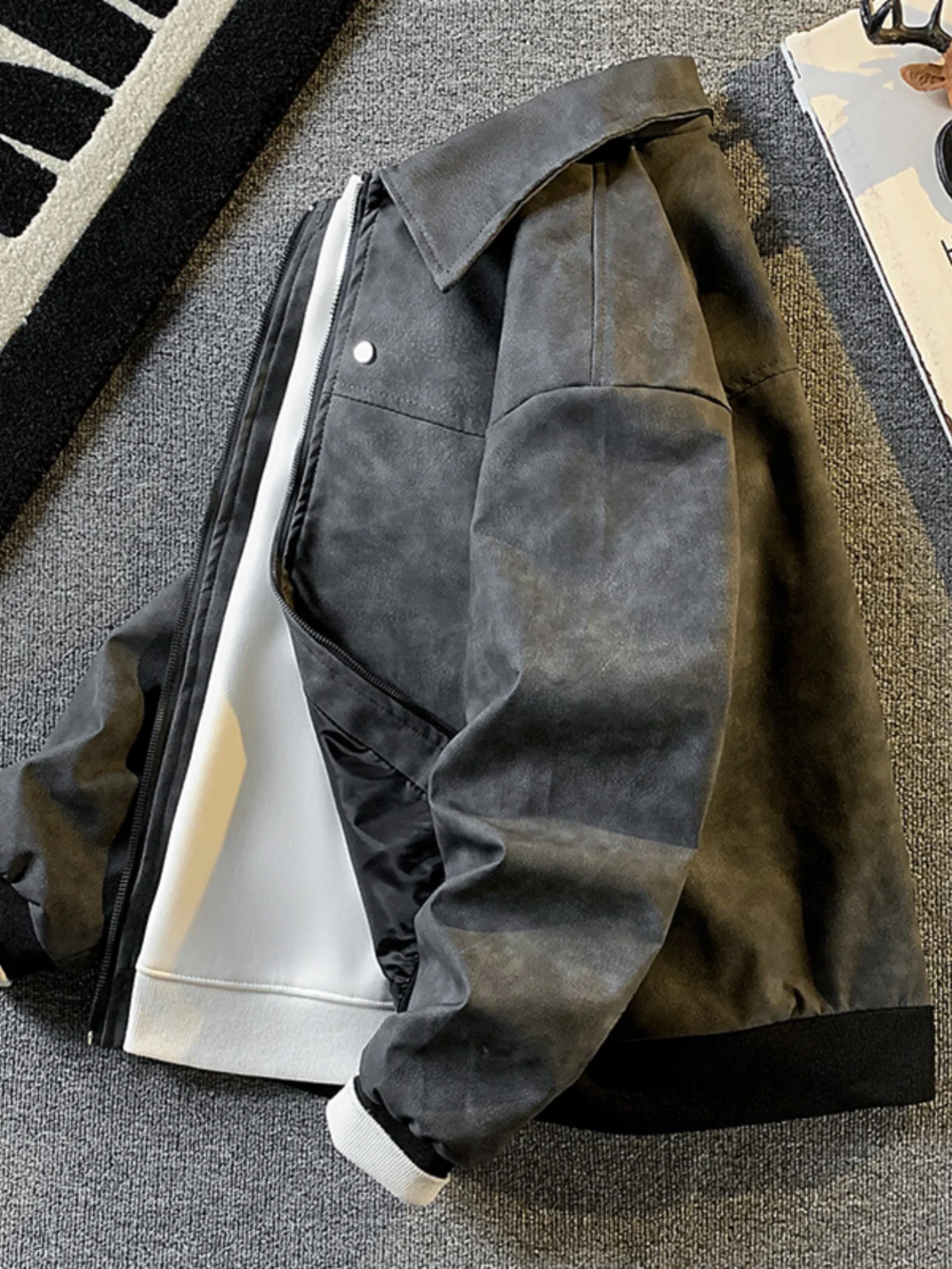 

Retro American Sle ort Leather Jaet Men's Spring Autumn High-End Feeling Cool Suede Velvet Jaet Youth Trend