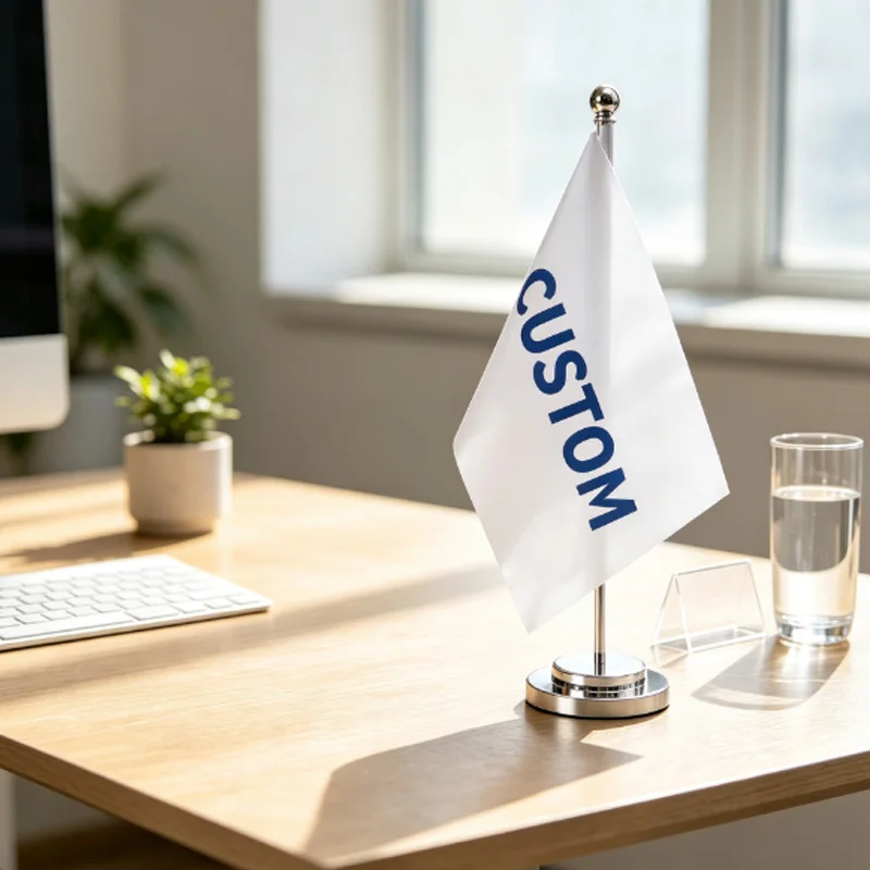 1pc Custom Table Flag with Solid Sliver Stand, Desk Flag Set, Solid High-grade Metal Flagpole, Events Celebration for Office