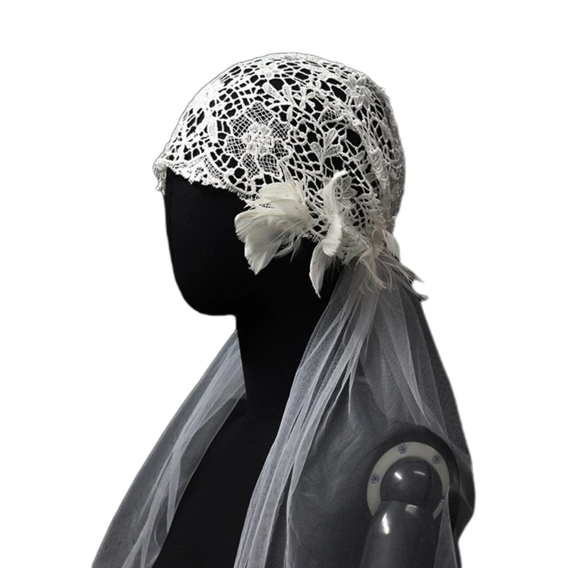 

Bridal Veil Bride Hat Elaborate Veil Headscarf White Bachelorette Party Bride Veil Sheer Head Scarf