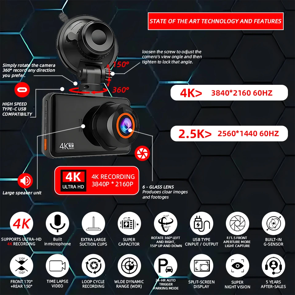 Yangood Mini 4K Dashcam 2.5K Rear Camera Video Recorder Support G-Sensor Night Vision Loop Record Parking Monitoring Car Dvr view 2