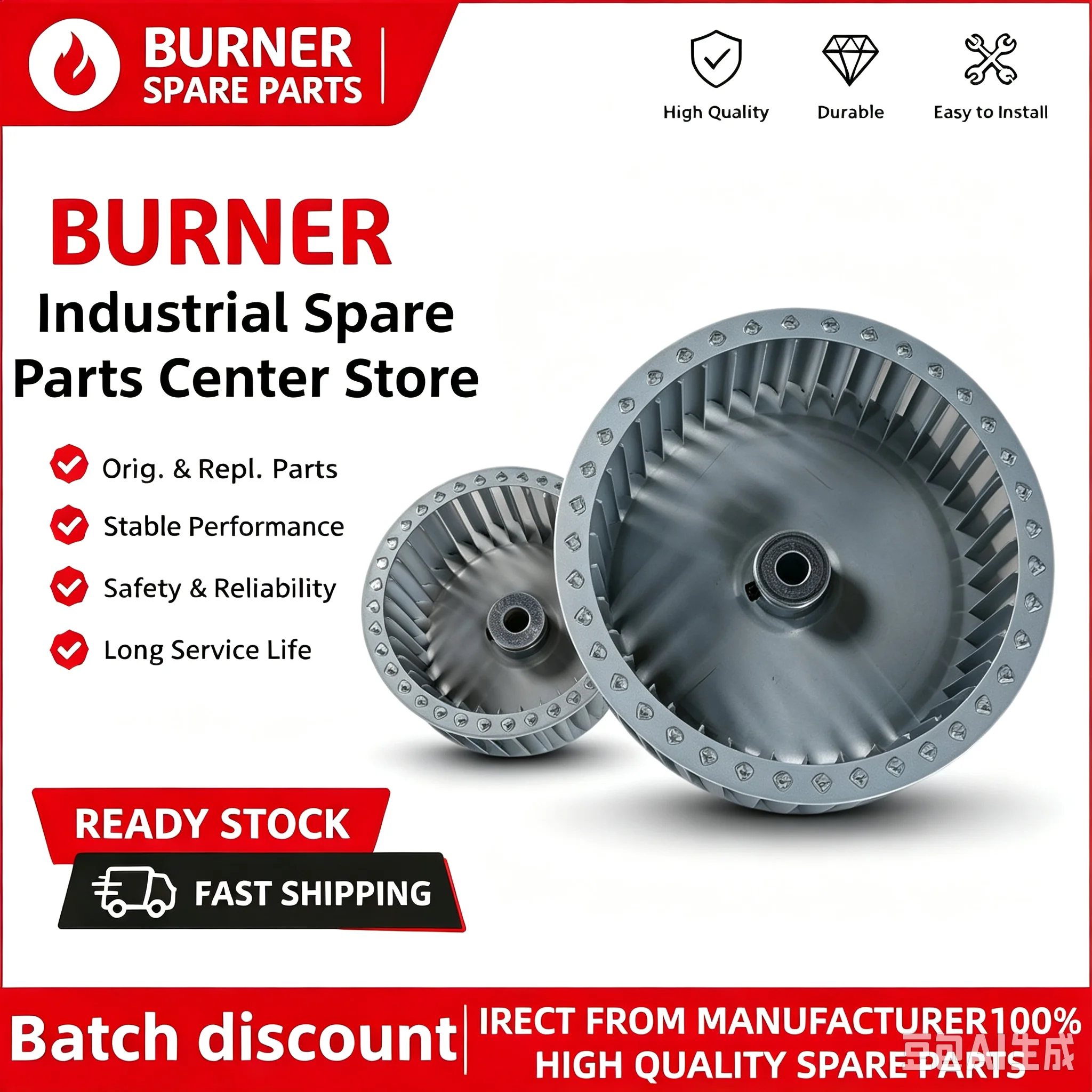 BT26 BT14 Series Burner Fan Impeller, Fan Blade for Combustion Motor Industrial Boiler Spare Parts
