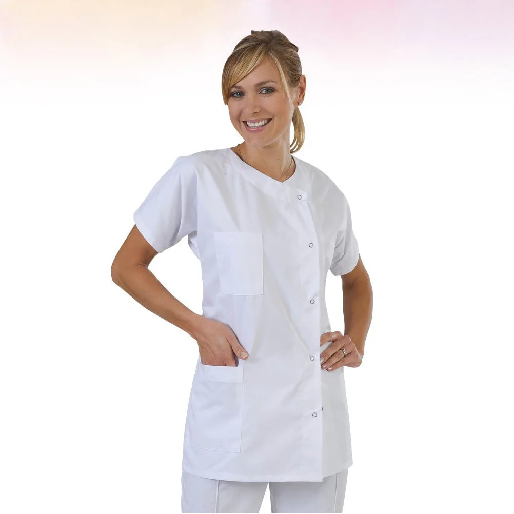 

White Short Sleeve Doctor Nurse Working Clothes Breathable For Doctor Nurse Work Wear L