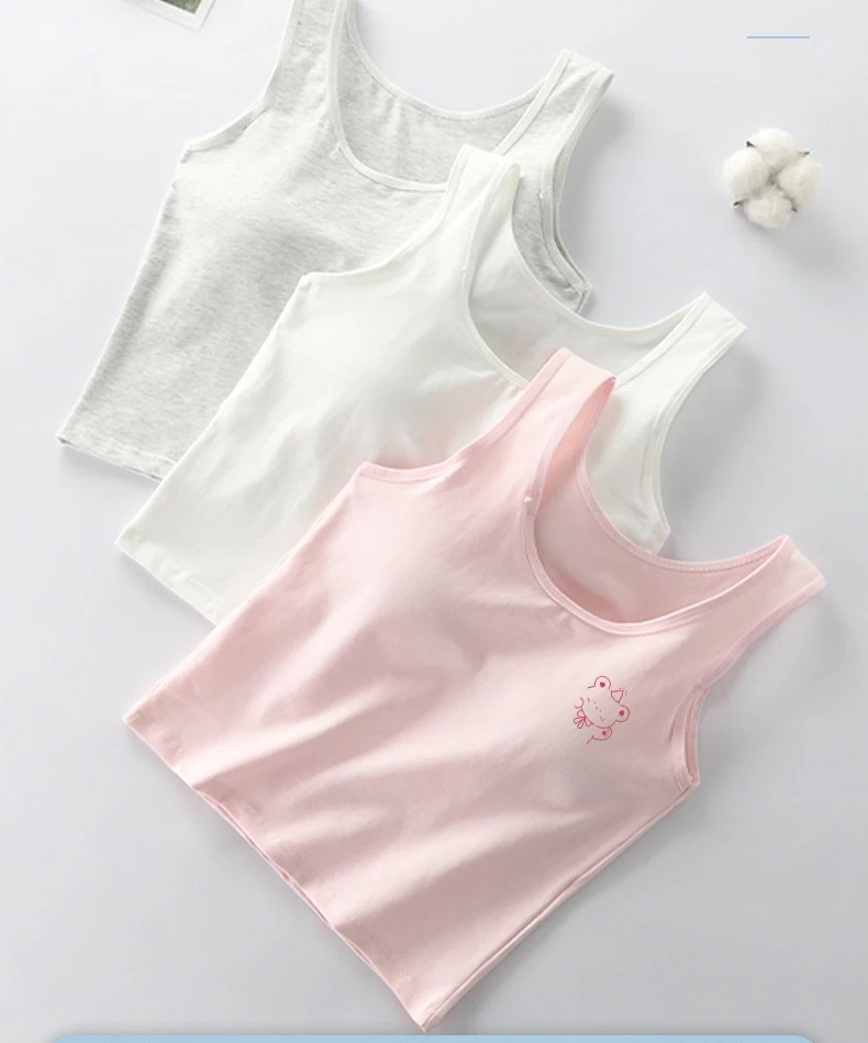 2 stücke Baumwolle kinder Tank Tops Teenager Unterwäsche Kinder Sport Weste Teenager Student Entwicklungs Bühne Underwaist Mit Gepolsterte Tasse – Detail 7