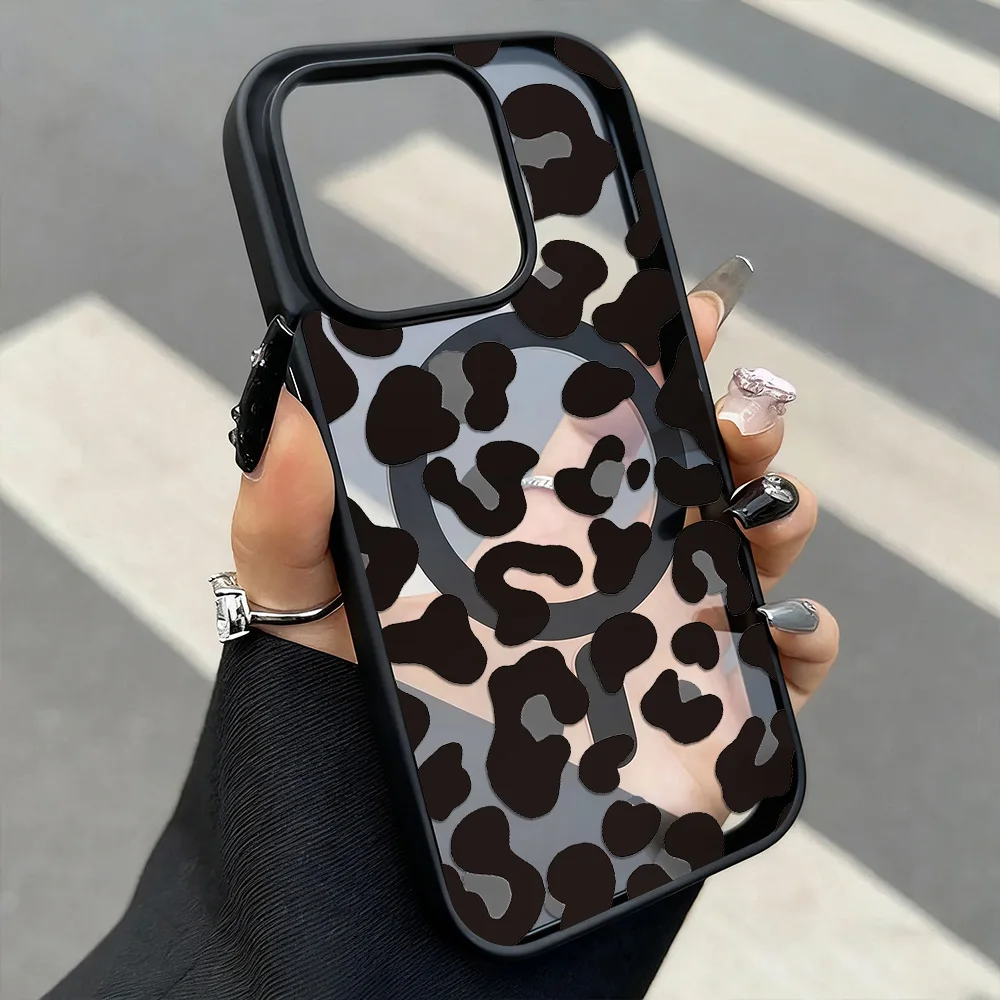 

Leopard Print Phone Case For iPhone 17 Pro Max 13 11 15 14 12 16 Pro Max Clear For Magsafe Magnetic Wireless Charging Cover