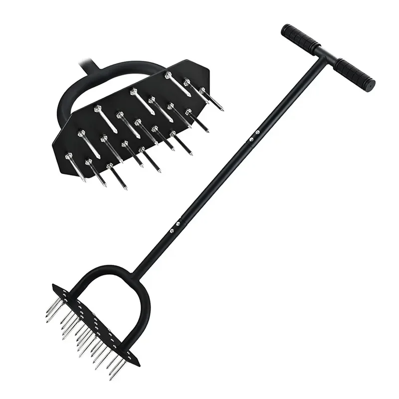 Lawn Aeration Tiller - Manual Lawn Dethatcher Hand Tool for Spring Lawn Care Soil Aerating Garden Fork Tiller
