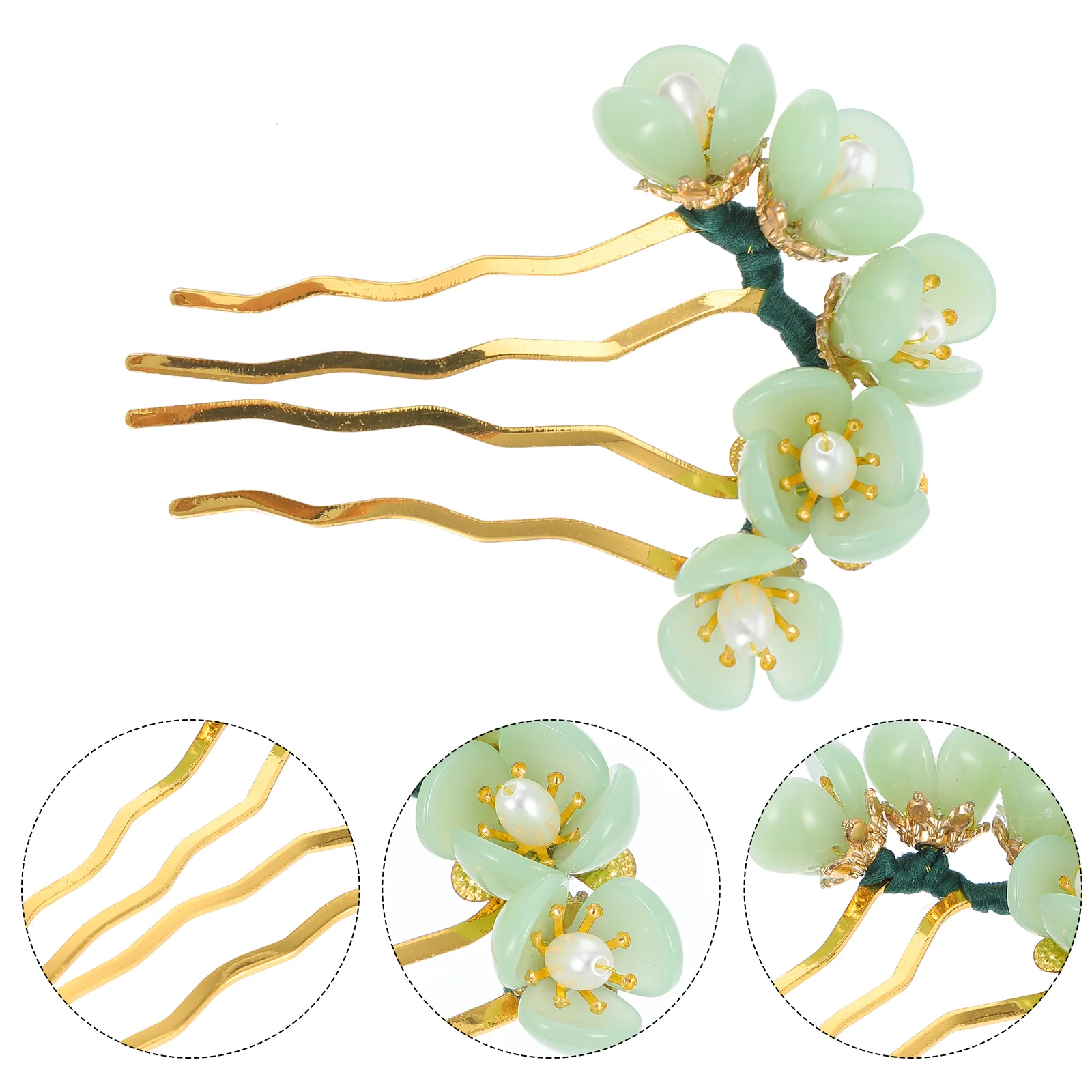 Hairpin Bridal Accessories Rhinestone Flower Sticks Vintage Decor Jade Ancient Design Hairpins Classic Handmade Comb Women's