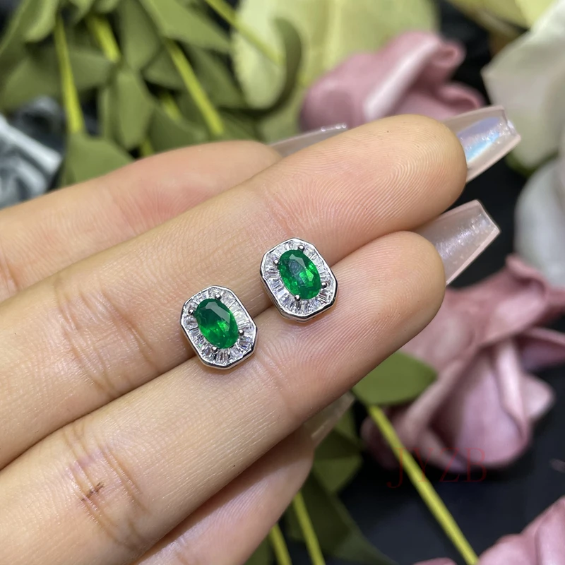 

100% Natural 4*6 mm Emerald Jewelry 925 silver earrings for Goddess of fine jewelry