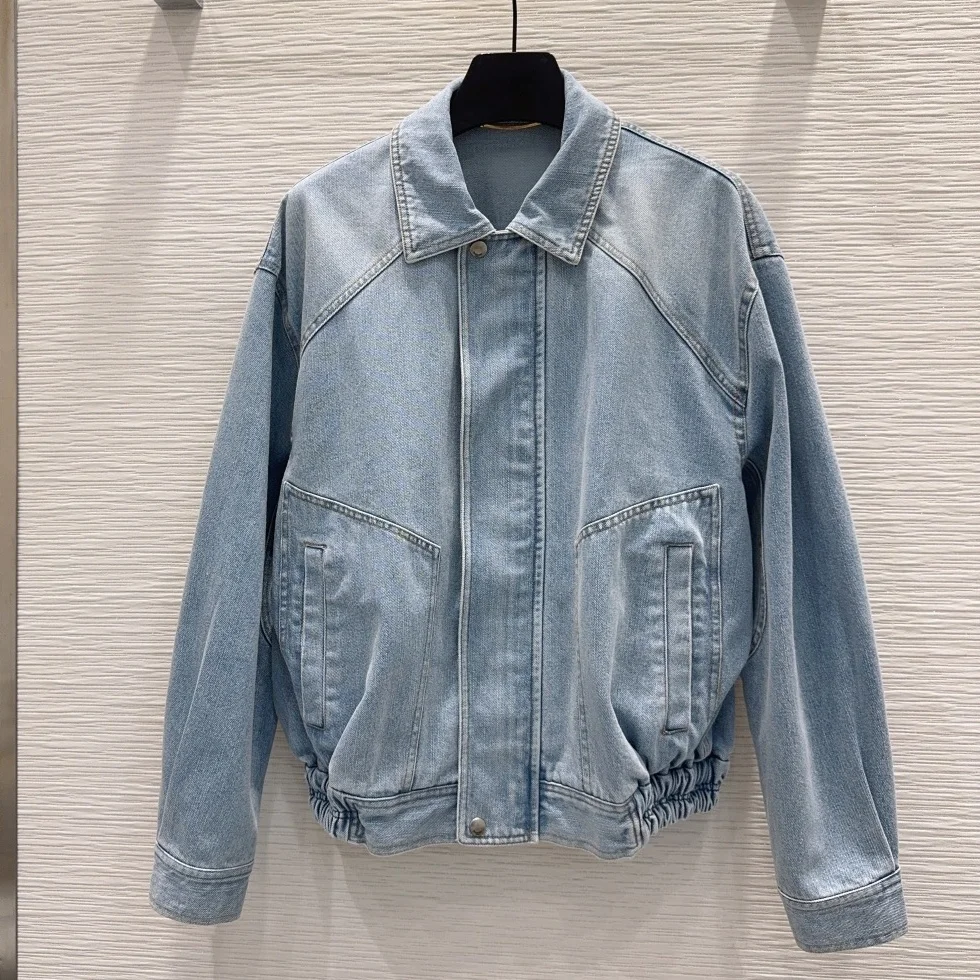 2026 high-quality women's light blue distressed short denim jacket--hb806
