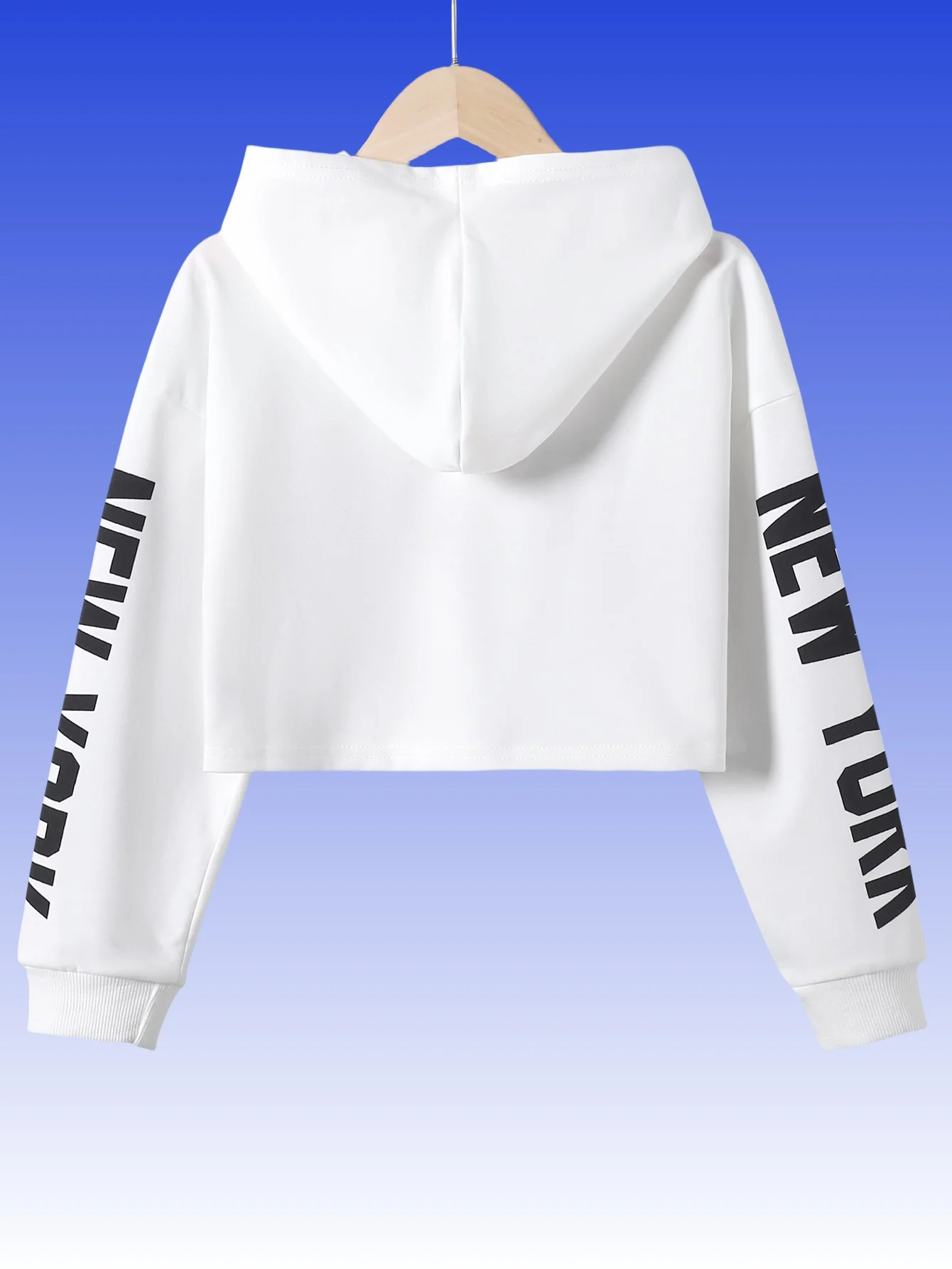 Spring and autumn children's sutured hoodie girls simple double sleeve letter print fashion casual short white hoodie