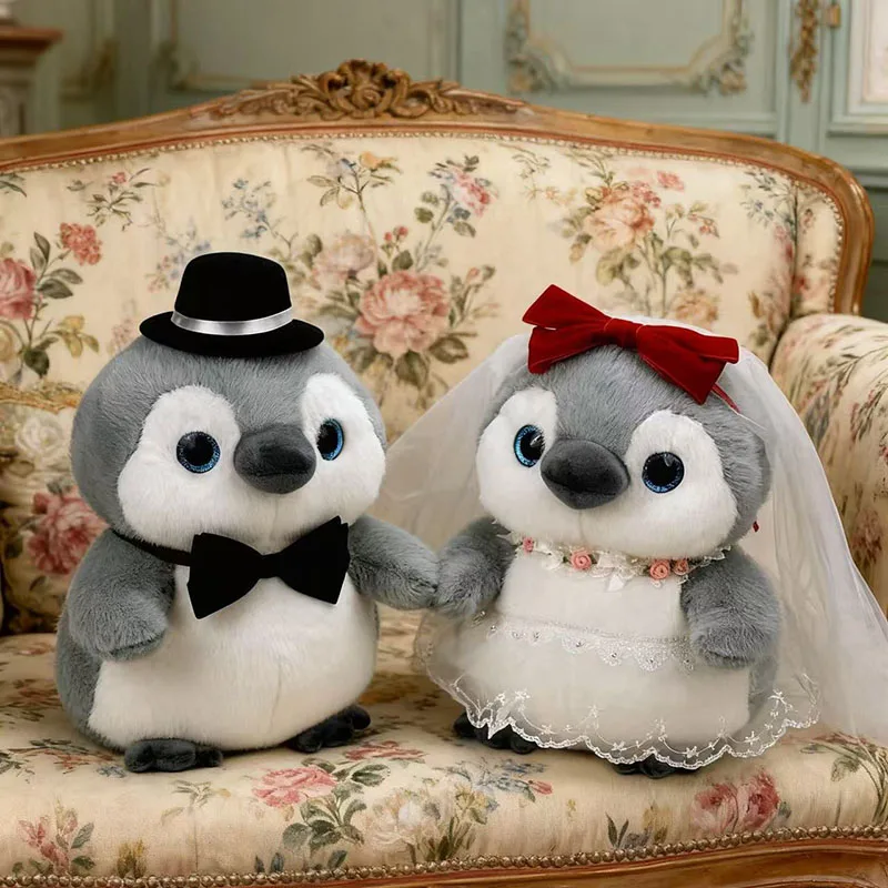 Personality Wedding Penguin Couple Plush Toys Bride and Groom Stuffed Animal Doll Set Squishy Fluffy Plushie for Wedding Gift