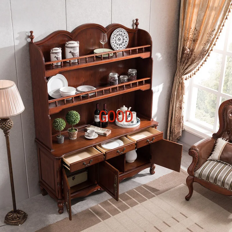 Sideboard Cabinet Walnut Color Cupboard Solid Wood Multi-Layer Wine Cabinet Locker