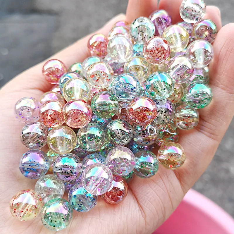 Wholesale 500g  8mm/10mm Transparent AB With Glitter Chunky Beads For Fashion Kids Necklace  Jewelry Charms For Festival