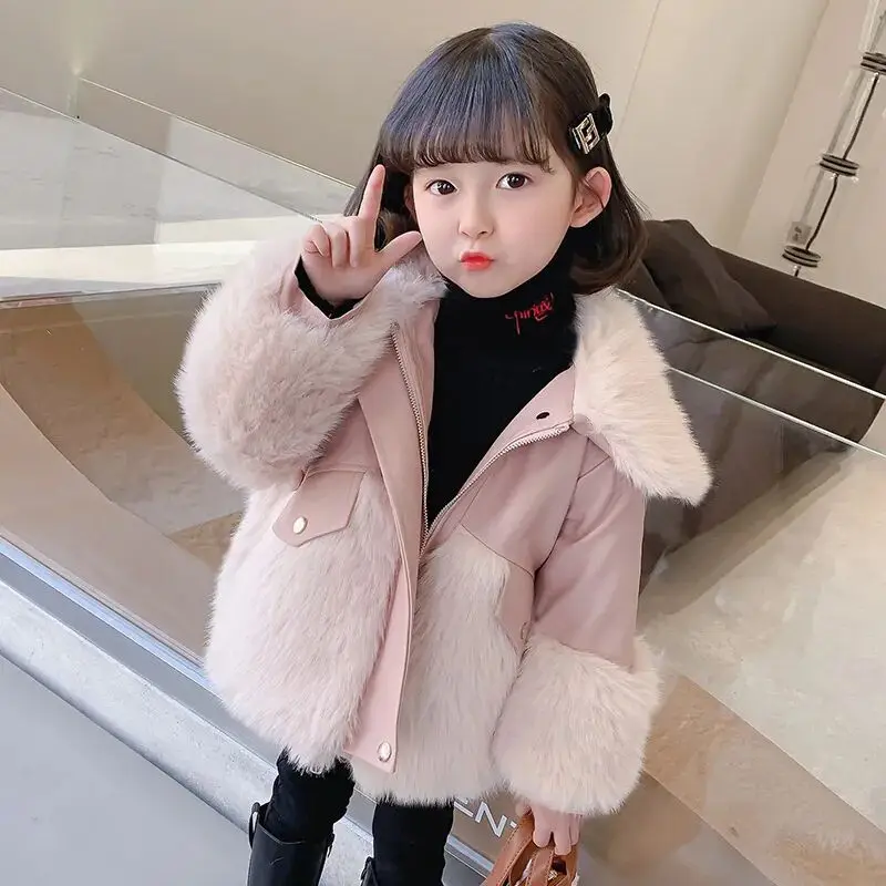 Girls Winter Coat Kids Princess Fur Coat Outerwear Parkas Teen Children Girls Thicken Warm Velvet Jacket Outfits Girls Clothes