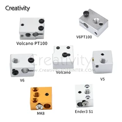 1PCS Heater Block  V5 V6 Volcano PT100 MK8 Heater Block for Print Head Extruder J-head CR10 Ender3/v2 SW-X1 Aluminum Block