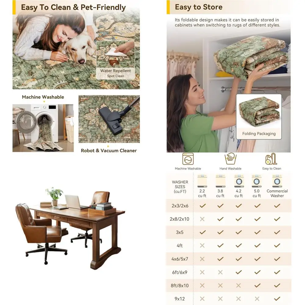 

Ковер 6'x8' с цветочным винтажным узором, моющийся, нескользящий, подходит для гостиной, спальни, столовой, цвет: кирпично-красный, ржавый, нейтральный.