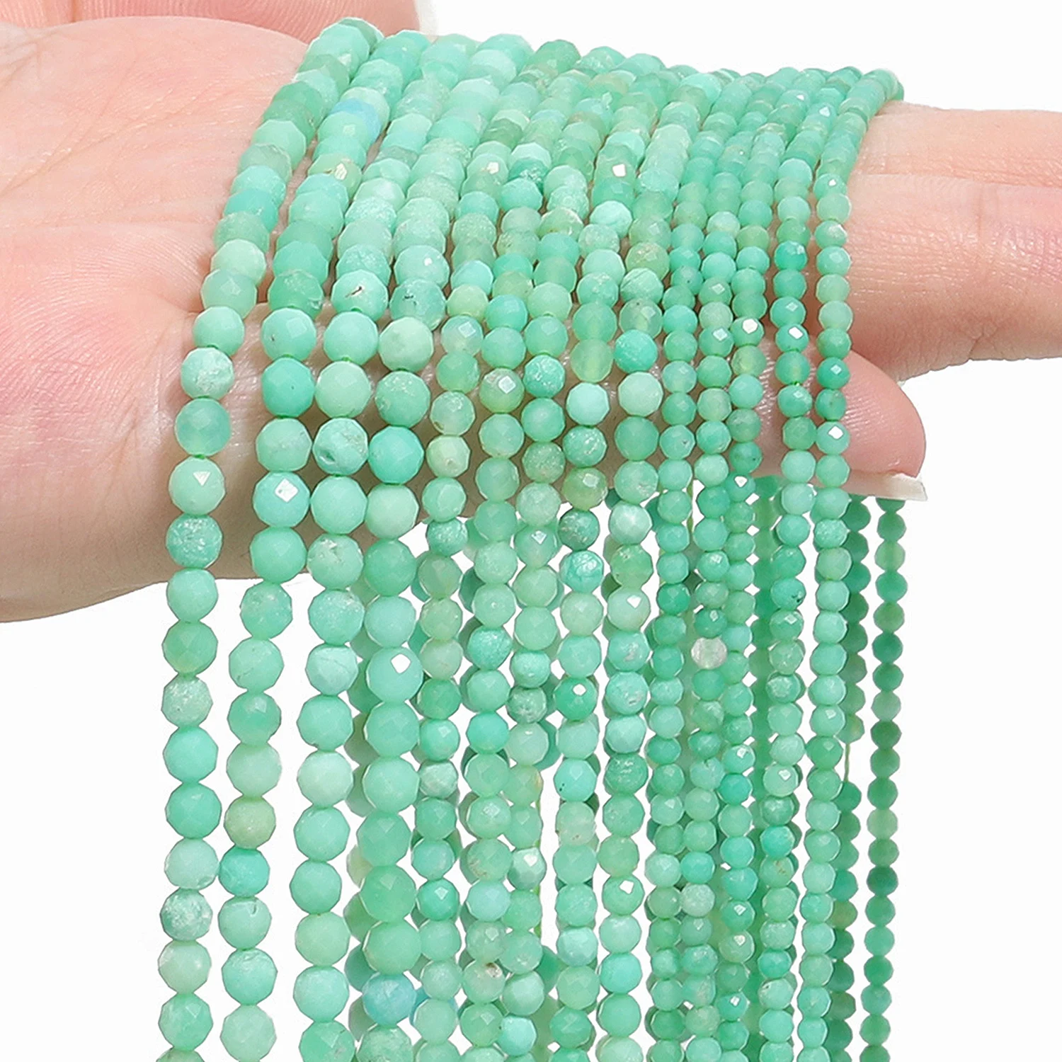 Natural Australian Chrysoprase Beads Faceted 2 3 4mm Round Loose Spacer Beads for Jewelry Making Diy Slim Bracelet Accessories