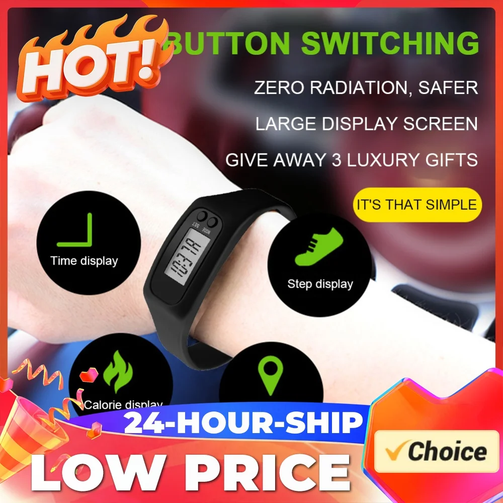 LED Pedometer Bracelet Step Counter Watch Multi-Function Walking Running Pedometer Silicone Step Tracker for Outdoor Sports