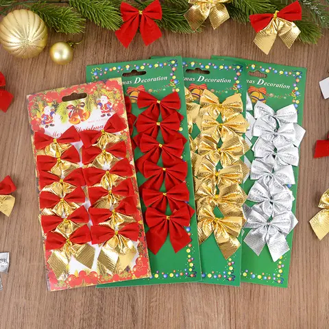 12pcs Butterfly Bow Hanging Deco for Christmas Decoration Home Gold Silver Red Bowknot Xmas Tree Ornaments New Year Navidad