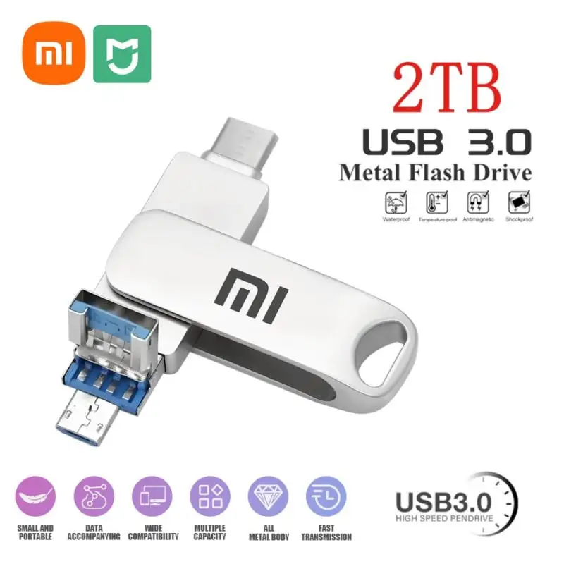 Xiaomi Mijia 2TB Type-c 3 In 1 High Speed Pen Drive USB 3.0 Flash Drive Mobile Storage Waterproof USB Stick 1TB For Laptop PC