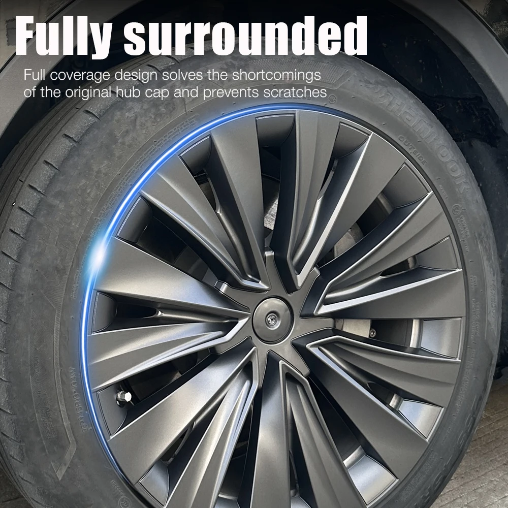 4 قطعة قبعات العجلات ل تسلا نموذج Y 19 بوصة غطاء محور الأداء السيارات استبدال HubCap غطاء حافة كاملة اكسسوارات 2018-2024 #4