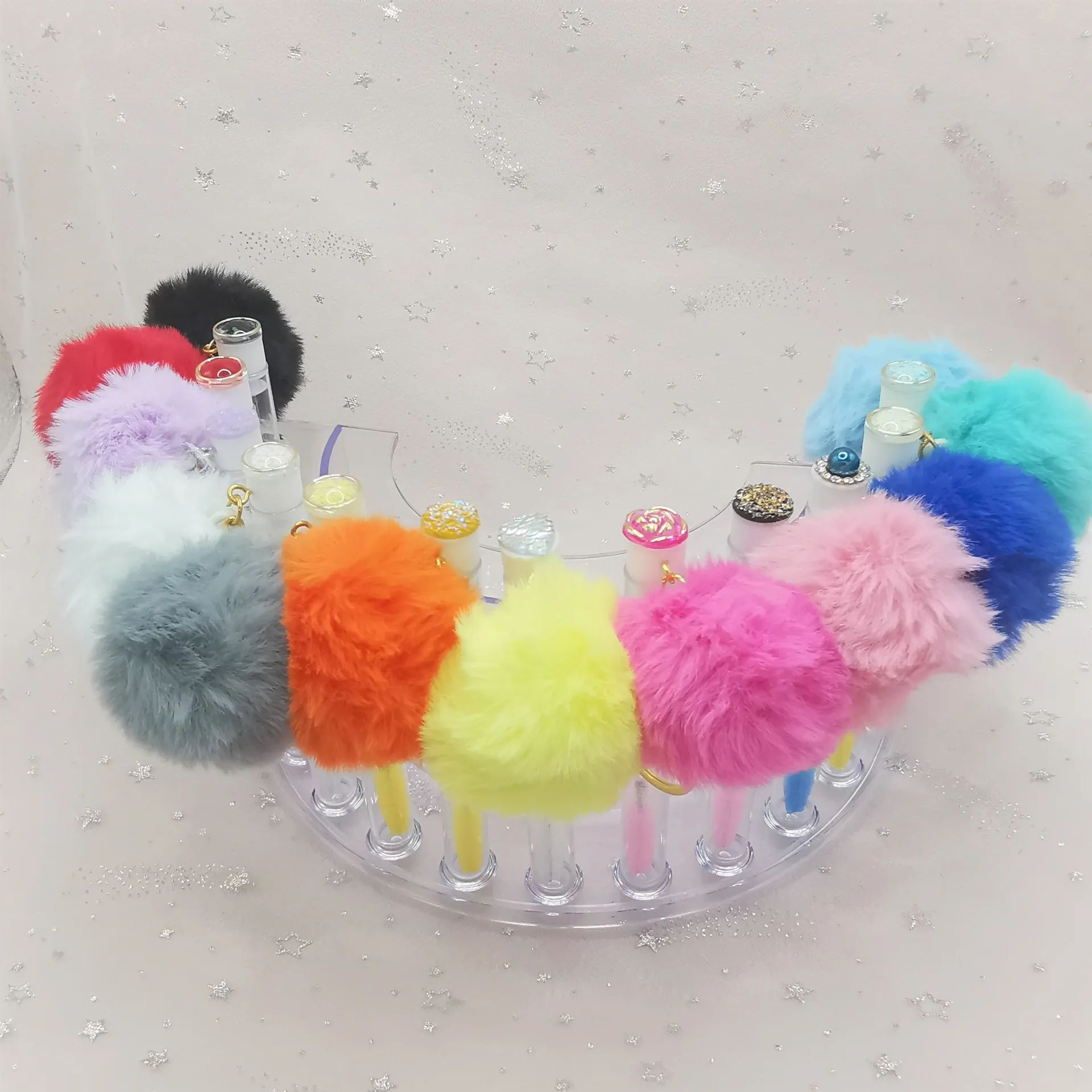 New pompomsEyelash Extension Cleaning Brush in Tube Private Disposable Eyelash Brush Cleaner Holder Lash Brushes with Keychain
