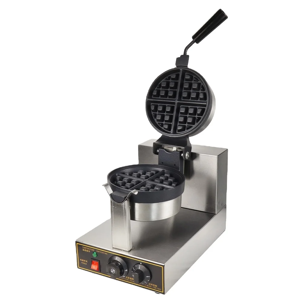 Fast Food Commercial Snack Equipment Single Head Rotary Waffle Maker Machine With Timer and Thermostat
