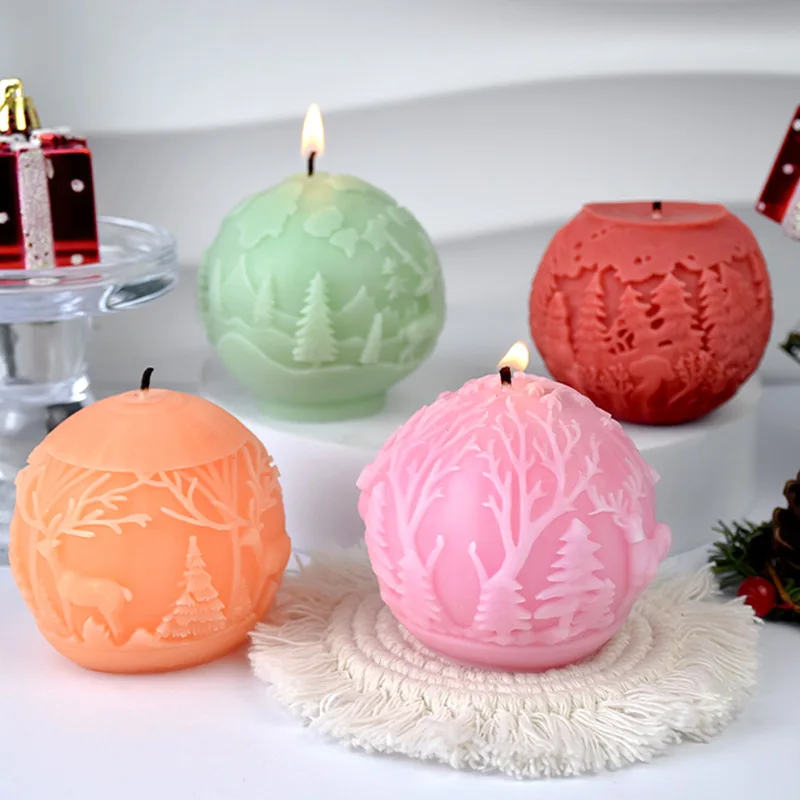 

New Christmas Pattern Carving Ball Candle Silicone Mold Handicraft Christmas Ball Aromatherapy Candle Gypsum Mould X-mas Decor