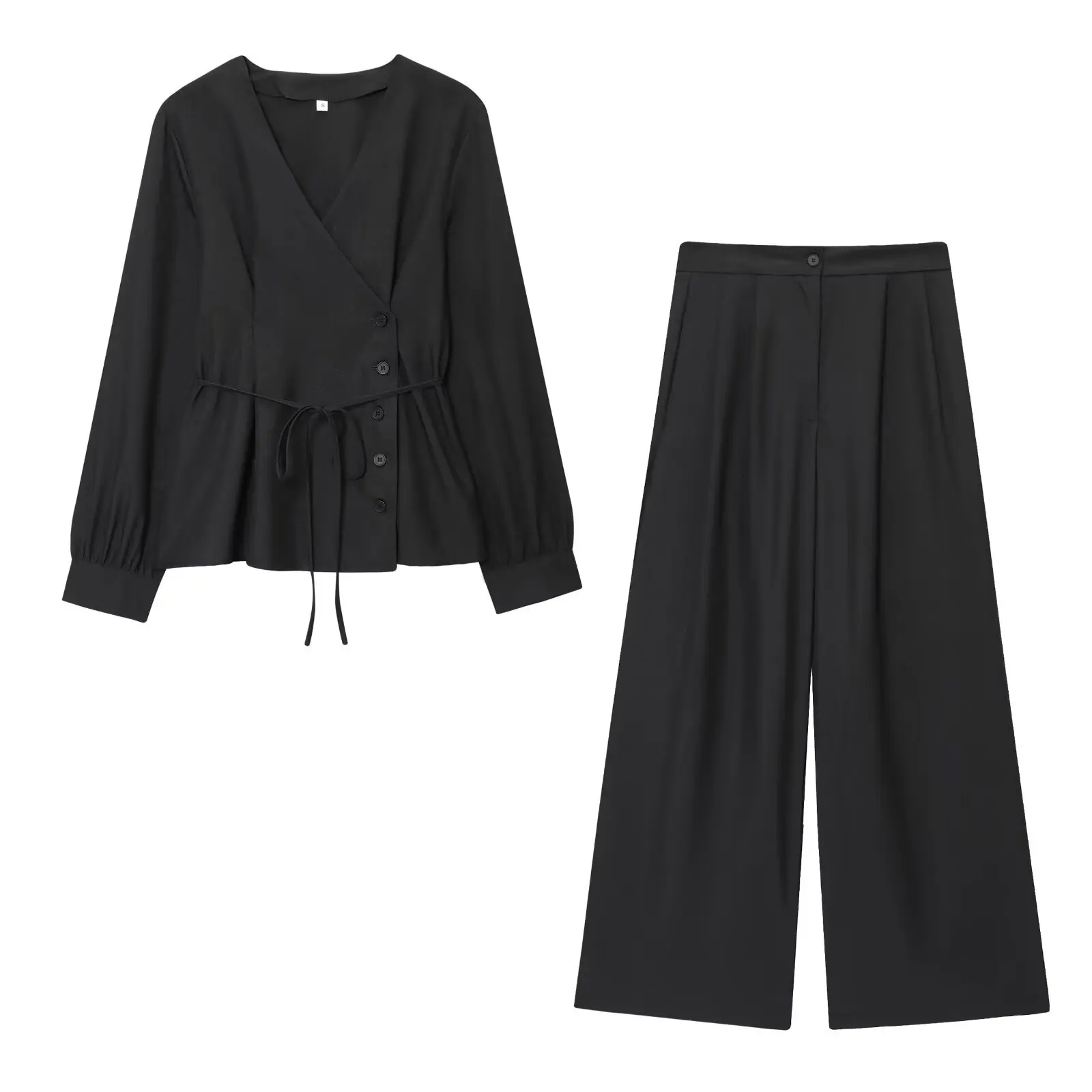 أنيقة قميص السراويل النسائية مجموعة الخامس الرقبة الدانتيل يصل زر قمصان واسعة الساق السراويل الإناث مجموعات عارضة شيك سيدة البدلة