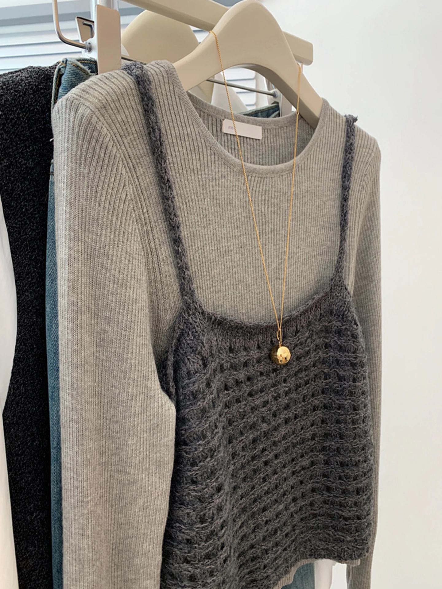 Weicher, hautfreundlicher Camere-Strickpullover, lässig, vielseitig, Top, Bot, zweiteiliges Set, koreanisches Sle Commute Faion, Damen-Kn...