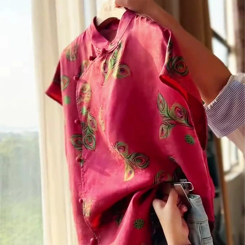 

Женские блузки в китайском стиле, корейские винтажные рубашки, МОДА, свободная весенне-летняя одежда, женские топы с короткими рукавами и принтом