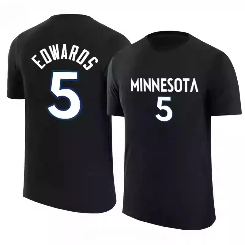 2025 New Timberwolves Edwards T-shirt No. 5 Jersey Graphic T-shirt Printed Men's and Women's Short-sleeved T-shirts Streetwear