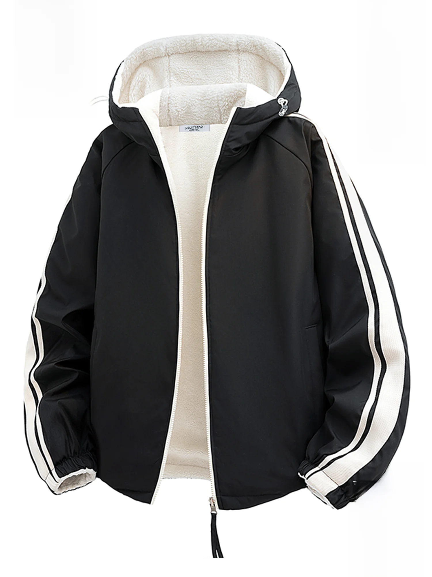 

PaulFrank Warm Cotton Jaet Hooded Striped Men's Winter Loose Casual Coat Youth ular Polyester Fiber Long Sve Zipper