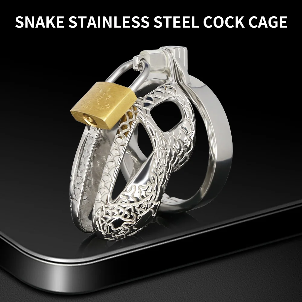 

New Snake Stainless Steel Cock Cage Male Anti-Masturbation Chastity Devices Gay Penis Lock Restraint Ring BDSM Sex Toys For Men