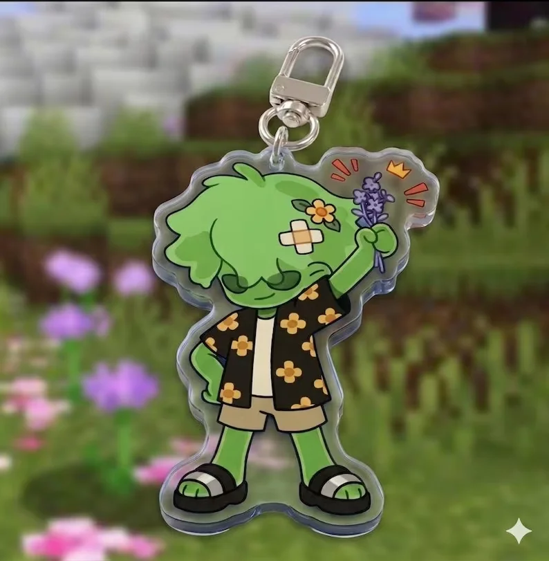 ARG Keychain AveryTheMayo Acrylic Charm - Fan Made Pixel Art Pendant - Cute Green Zombie Mascot Keyring for Backpack Gift