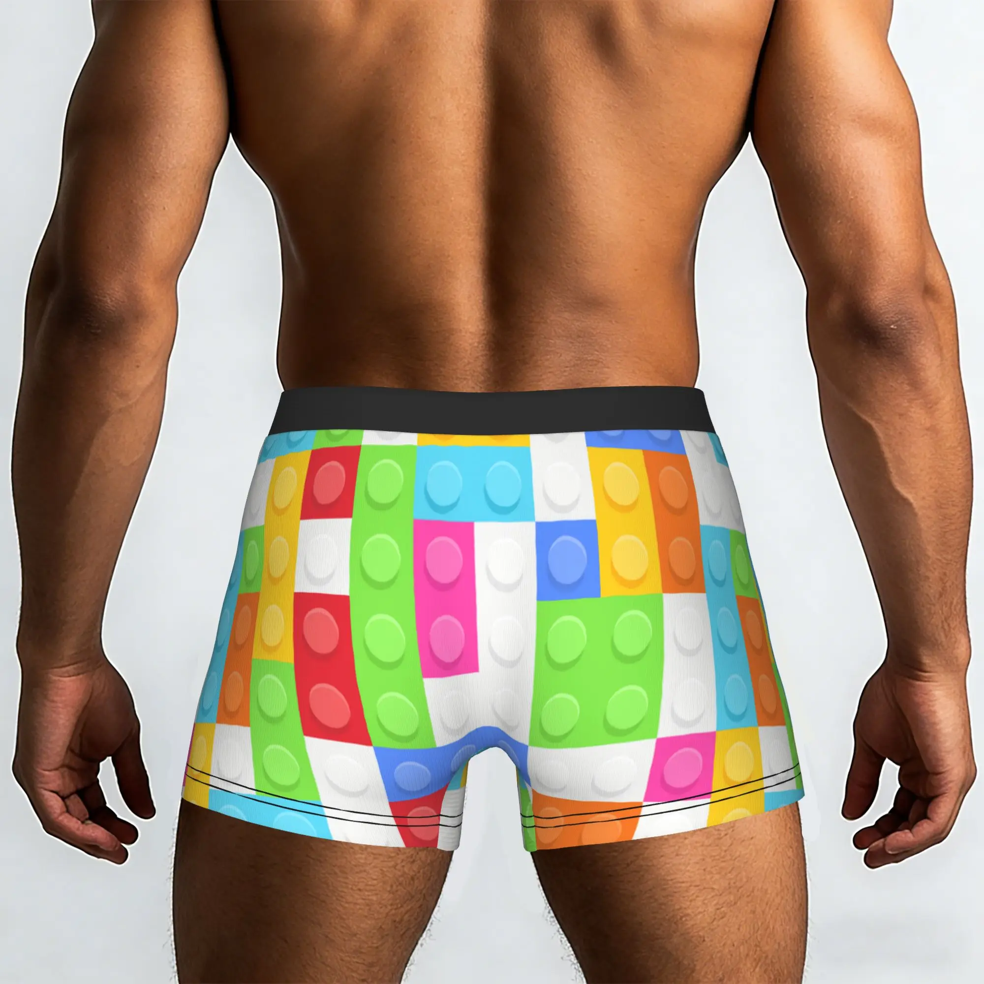 Custom Colorful Building Plastic Brick Toy Blocks Pattern Underwear Male Printed  Boxer Shorts Panties Briefs Soft Underpants