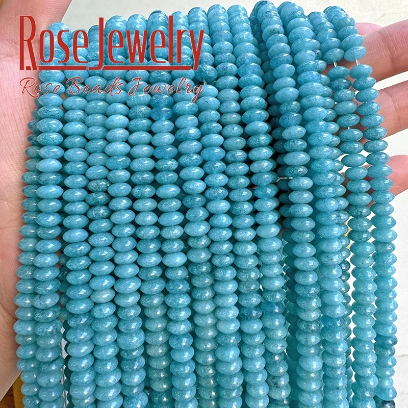 Natural Stone Amazonite Blue Jades Beads Flying Saucer Abacus Shape Round Loose Beads for DIY Jewelry Making Bracelets 3x6mm 15