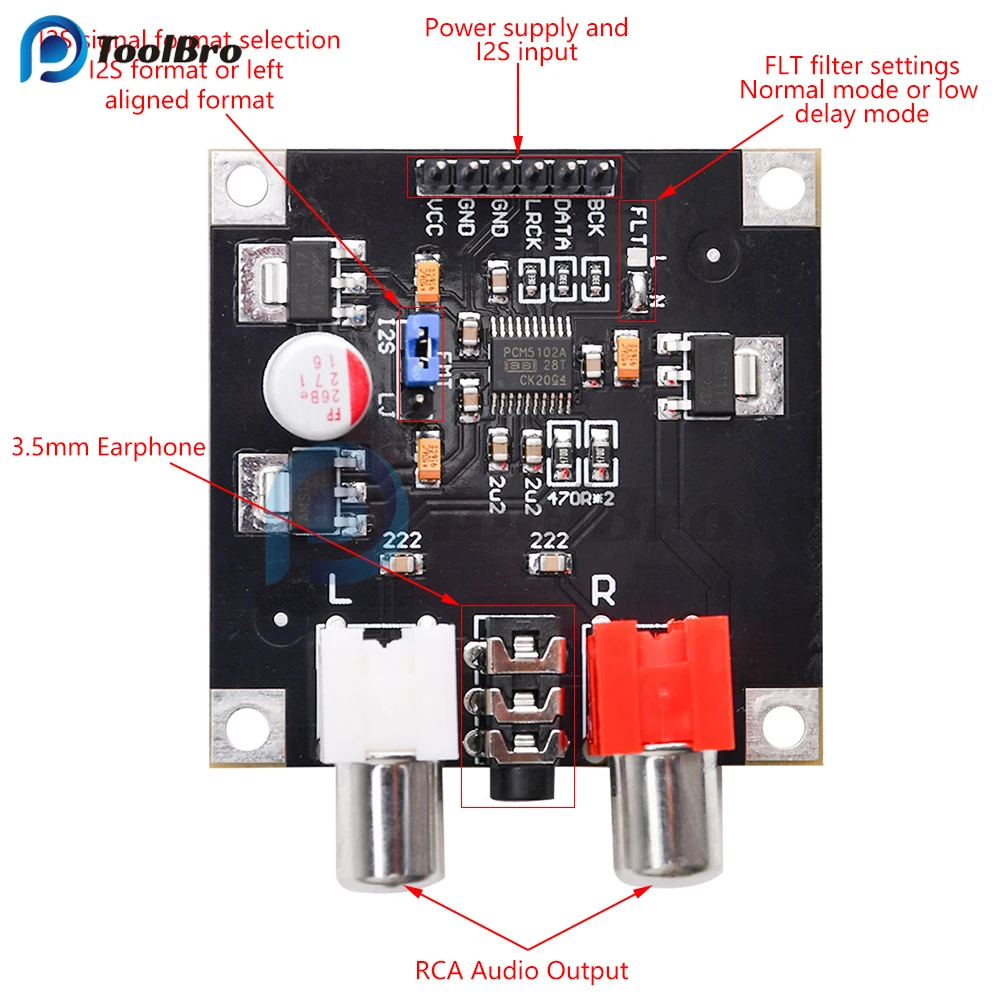 Placa do Jogador do Decodificador I2s do Dac Pcm5102 Pcm5102a 32bit para Arduino