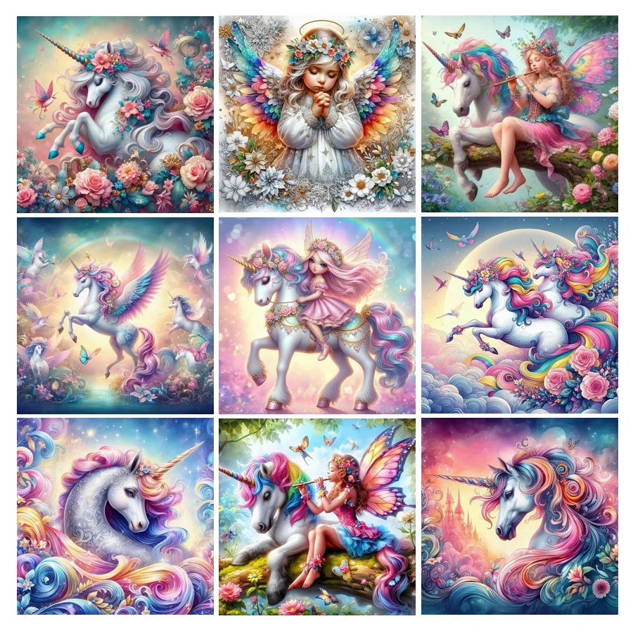 Unicorn Girl Mosaic Painting Cartoon Angel Diy Full Square Round Drill Diamond Embroidery Rhinestone Picture Wall Decor AA5202