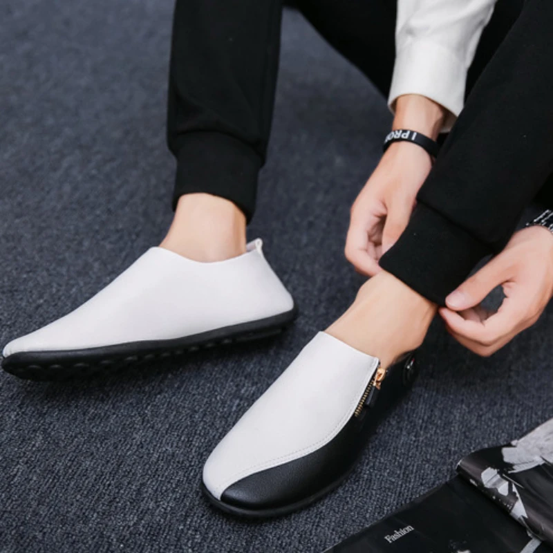 Male Casual Shoe Moccasin Loafers Men\'s Leather Shoes Soft Flat Round Toe High Quality Fashion Pu Common Slip-on Elegant Cowhide