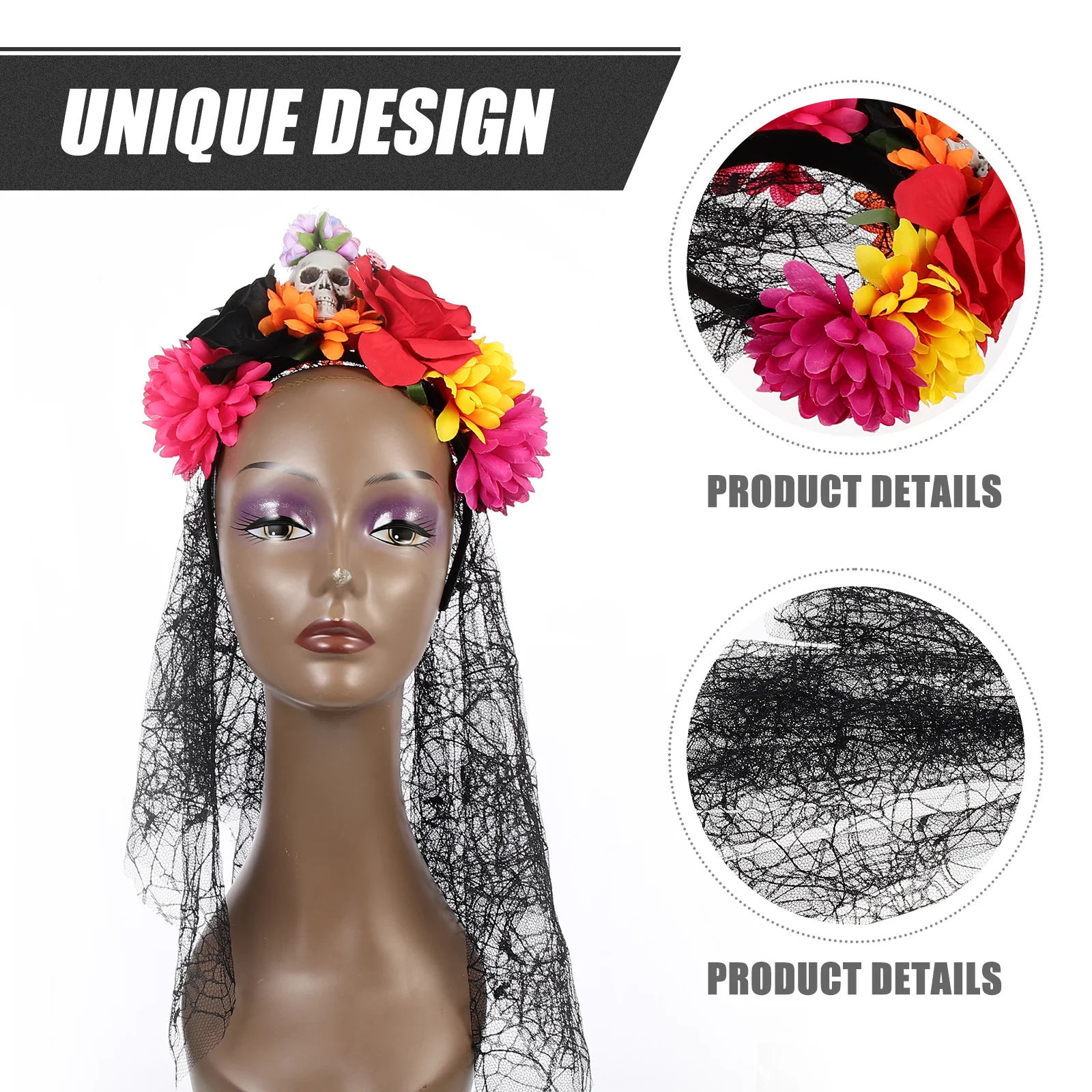

Spider Web Headband Halloween Skull Rose Veil For Women Girls Party Cosplay Festival Scary Fun Accessory