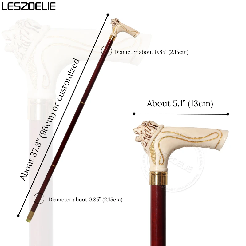 남녀공용 사자 머리 송진 손잡이, 독일 너도밤나무 나무 지팡이, 파티 패션 장식, 검은 지팡이, 96cm