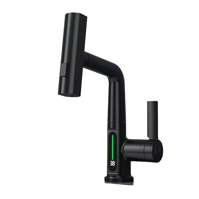 

B52C Waterfall Basin Faucet Pull-Out Kitchen & Bathroom Faucet Rainfall Temperature Digital Display No Battery