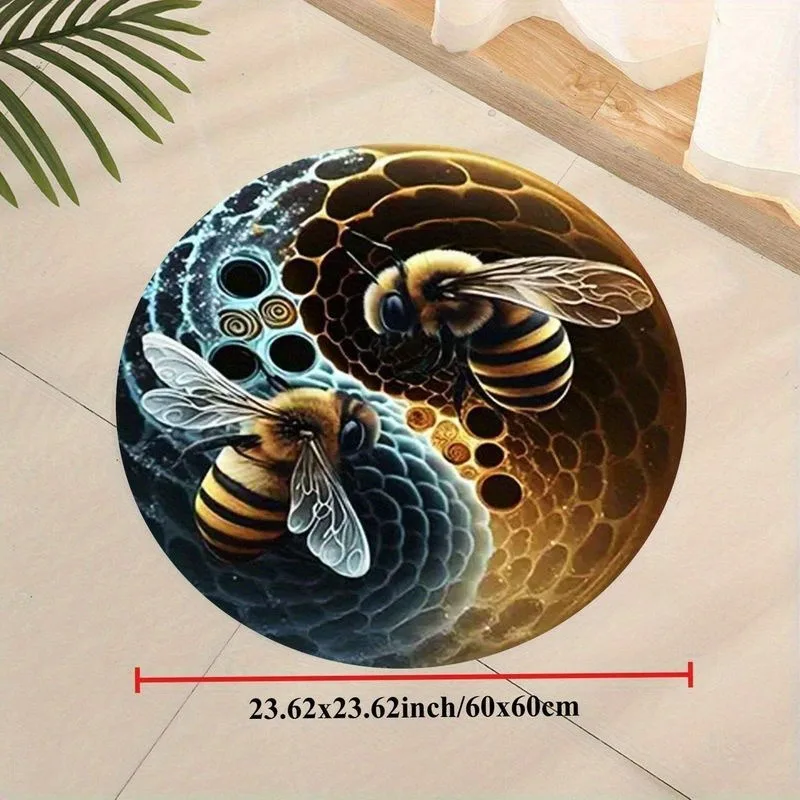 

Круглый ковер из фланели с дизайном в виде пчелиных сот, вдохновленный природой, мягкий, для гостиной, спальни, декоративный напольный коврик, для дома и офиса, экологичный дизайн