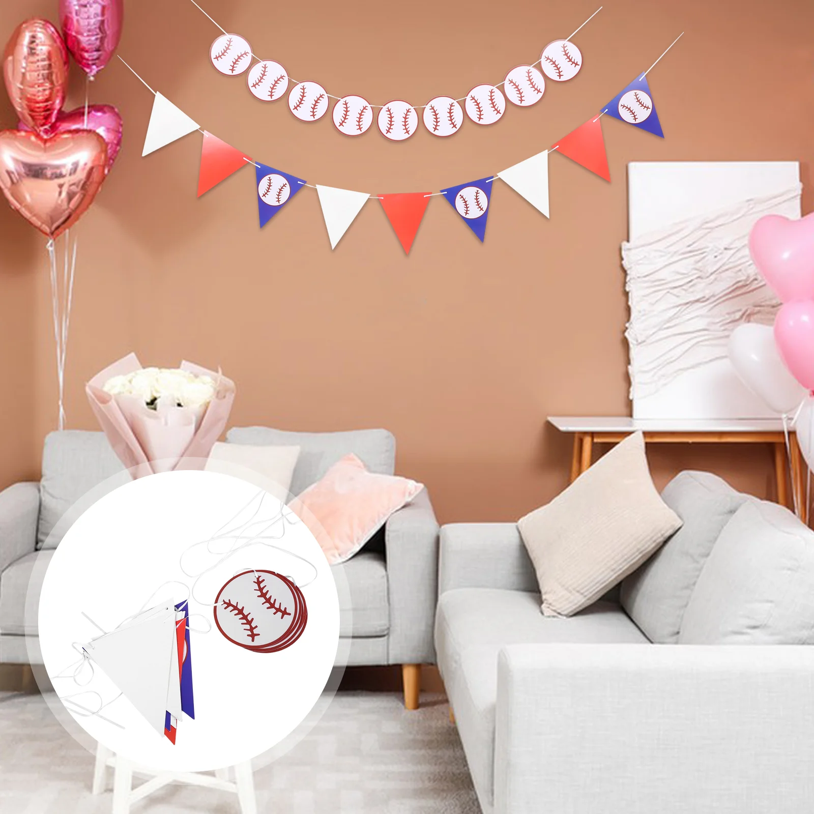 

2 Pcs Party Decoration Yard Banner Baseball Decorations Birthday Bunting Pennant Ornament Baby