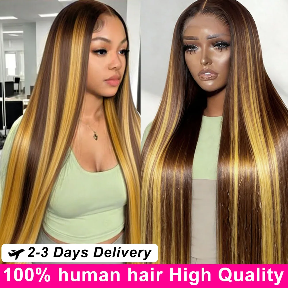 

Парик из натуральных волос 4/27 Highlight 13x6 HD Lace Frontal, прямые волосы, светлый цвет 613, 30-40 дюймов, бразильские парики с кружевной передней частью из натуральных волос