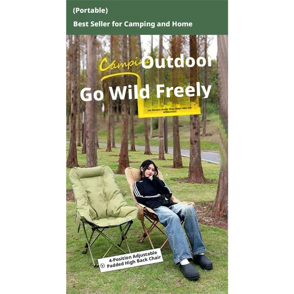 Thickened Cotton Outdoor Folding Comfortable Reclining Moon Chair with 4 Gear Adjustment for Camping Nap view 5