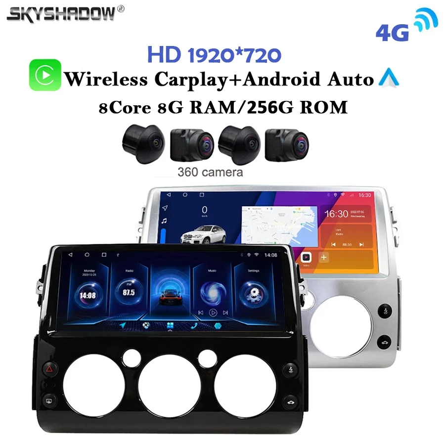 Reproductor de DVD para coche, dispositivo con Android 14,0, Carplay, 8 + 256G, cámara 360 de 12,3 pulgadas, QLED, GPS, WIFI, Bluetooth, Radio para Toyota FJ Cruiser 2007 - 2022