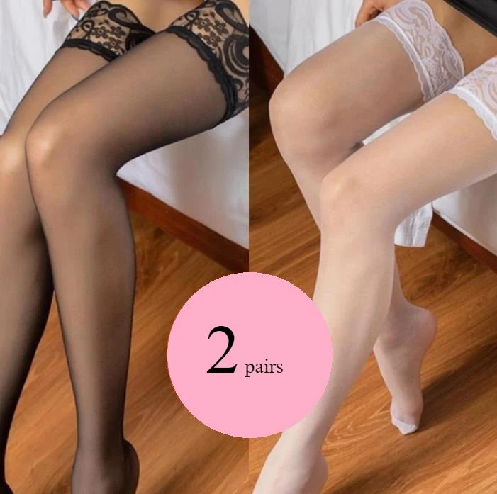 

Women Flower Transparent Silk Stocking Female White Sexy Slim Hosiery High Knee Cuff Tights Elastic Fashion High Stockings