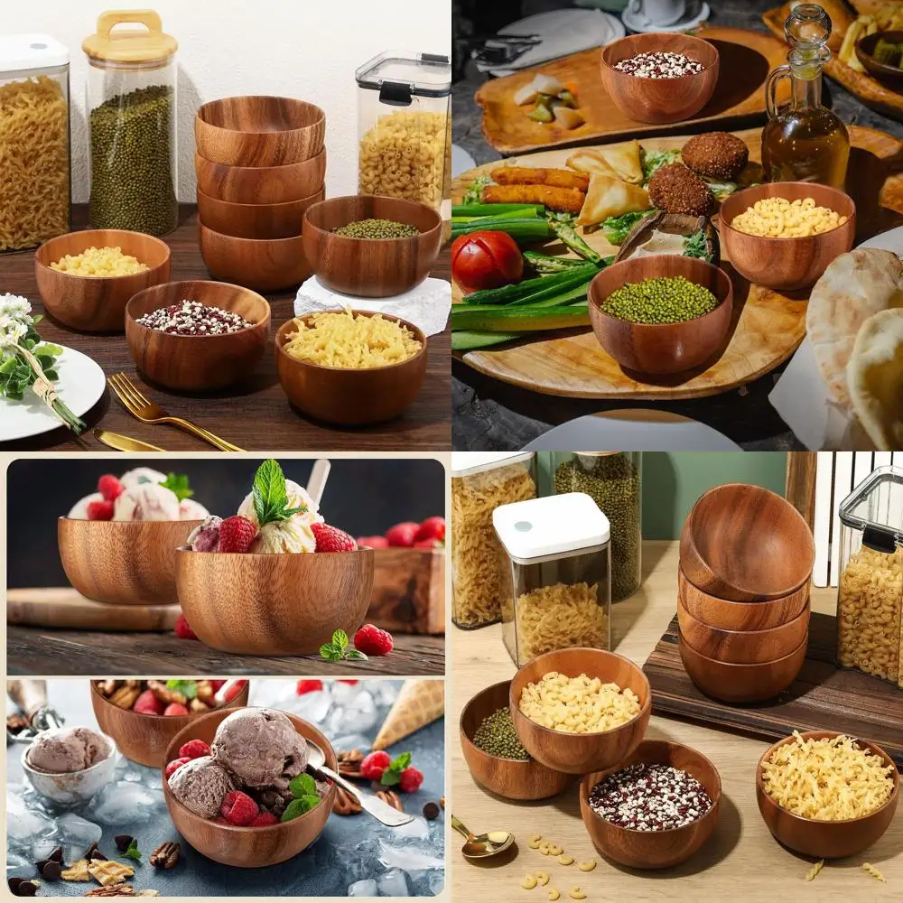 Set mit 8 kleinen runden Holzschalen für Salat, Snacks und mehr.