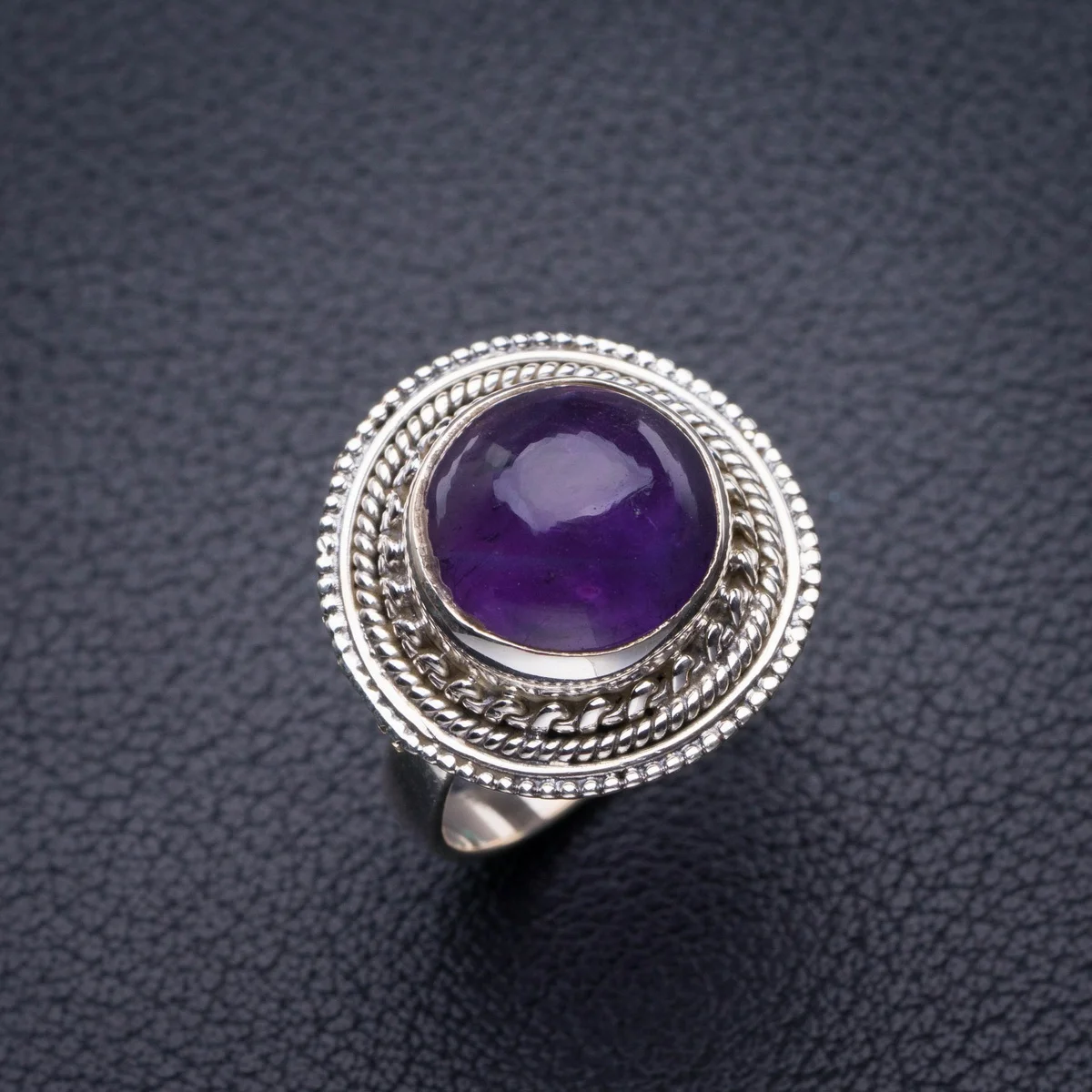 StarGems Natural Amethyst Handmade 925 Sterling Silver Ring 6.5 D4775